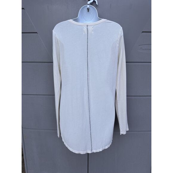 Sol Angeles Ivory V-neck Long Sleeved Tencel T-shirt Sz M Oversized Basic Layer - Picture 5 of 9